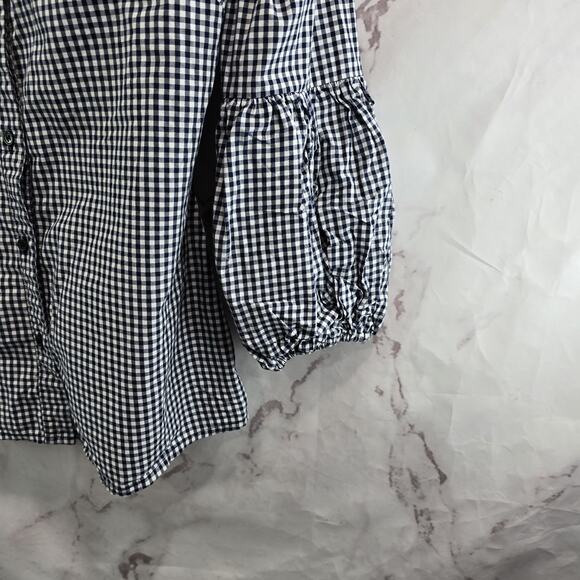 Bailey 44 Shirt Womens Small Navy White Button Up Gingham Picnic Off Shoulder - Picture 4 of 11